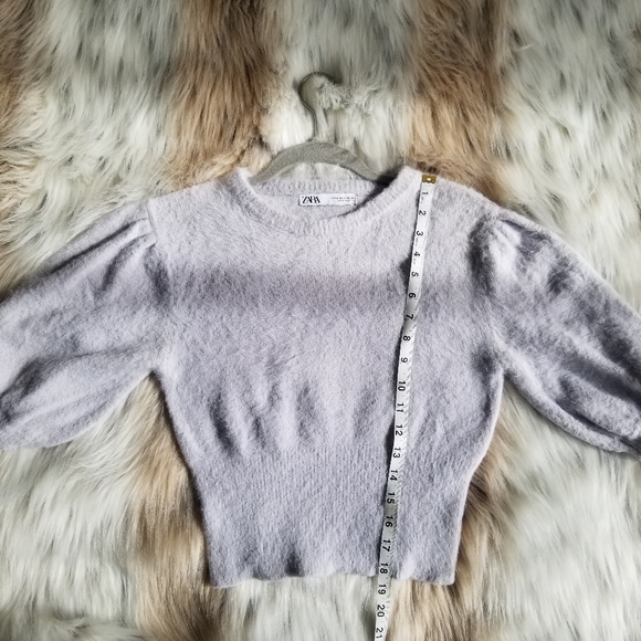 Zara Puffer Ballon Sleeve Knit soft Sweater Top Lilac Size Small - Picture 6 of 9